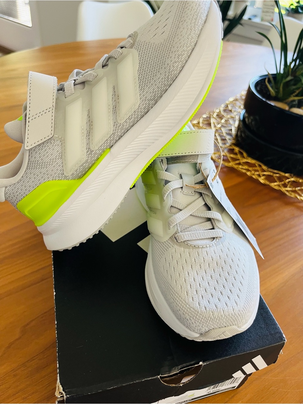 adidas UltraRun 5 EL C Kids White Sneakers with Neon Green Accents